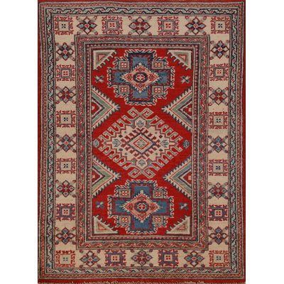 Tapis géométrique Kazak en laine fait à la main 3 x 4