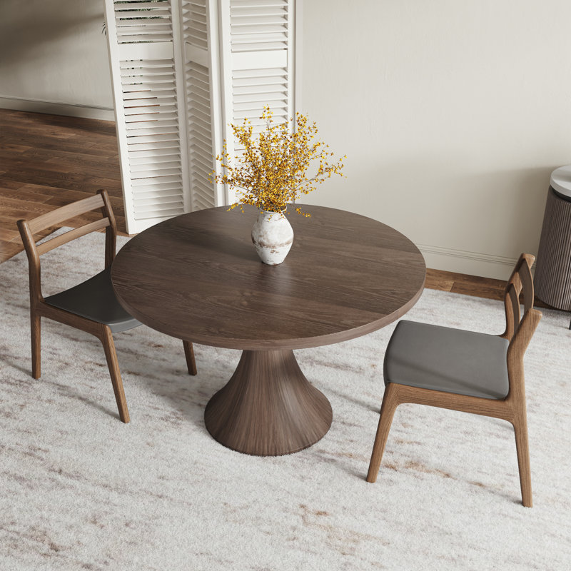 Dark Brown Thick Walnut Tone Solid Wood Dining Table, 29.52” H x 43.31” L x 43.31” W