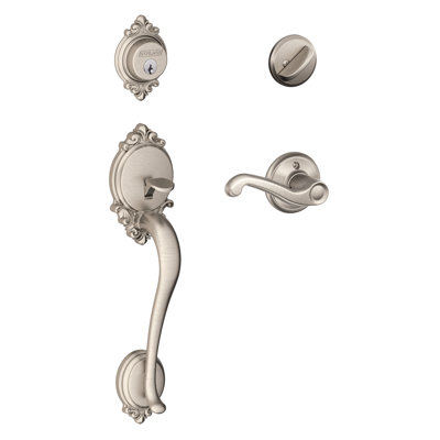 Brookshire Handleset with Single Cylinder Deadbolt and Flair Door Lever and Rosette