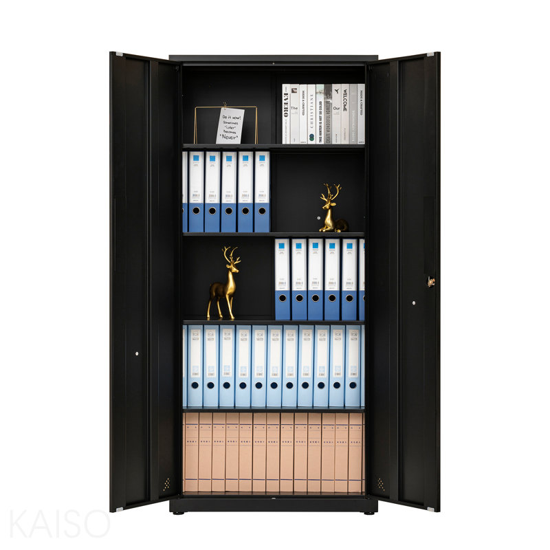 High Storage Cabinet With 2 Doors 4 Partitions, 5 Separate Storage Spaces For Home Office Use, Black