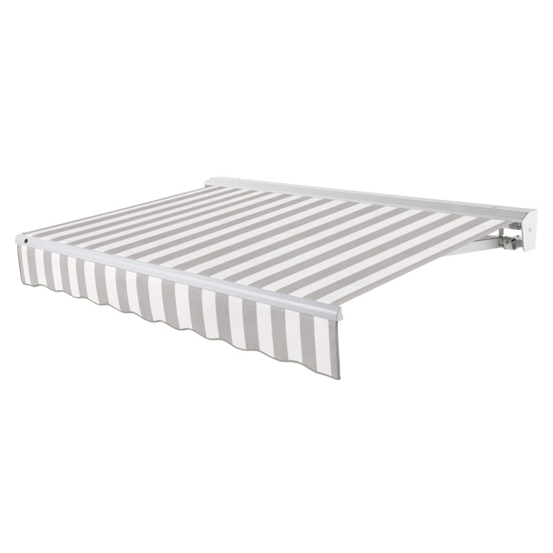 Auvent de patio rétractable avec capuchon Awntech Destin, Rayures grises et blanches, l 12 pi x P 10 pi, Manuel
