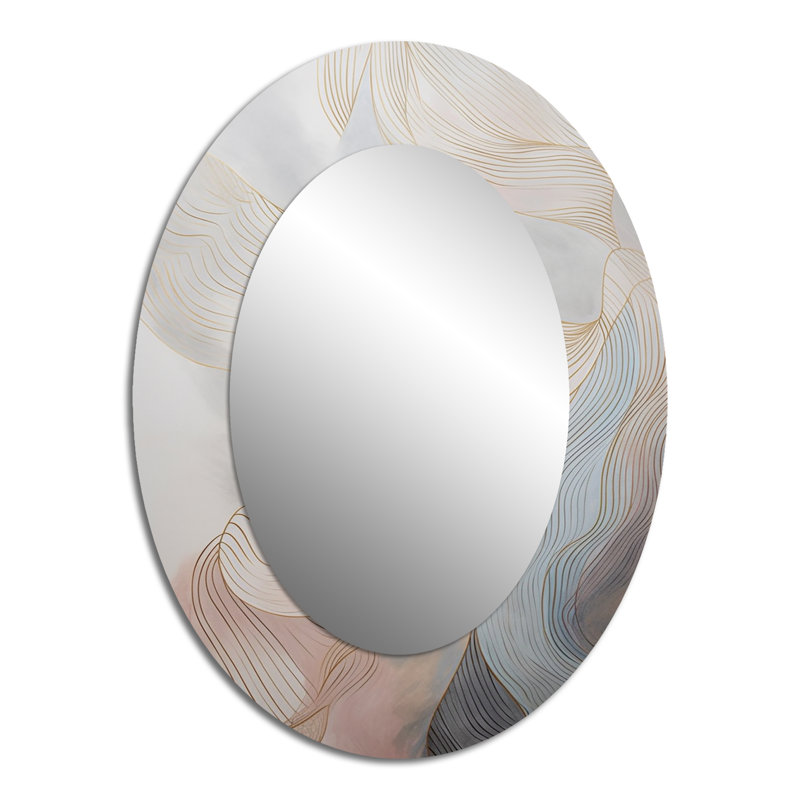 Or et gris Line Art In Motion II - grand miroir mural ovale sur métal, 40 po x 30 po