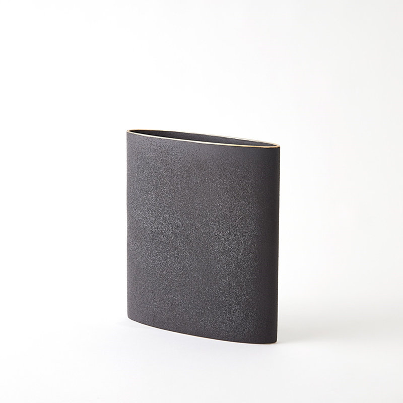 Tuba Vase-Black W/Gold Rim-Lg, 13" H x 12" W x 3.25" D