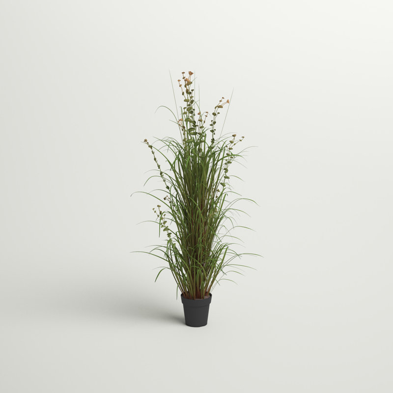 Herbe verte artificielle en pot et eucalyptus., H 48 po x l 24 po x p 24 po