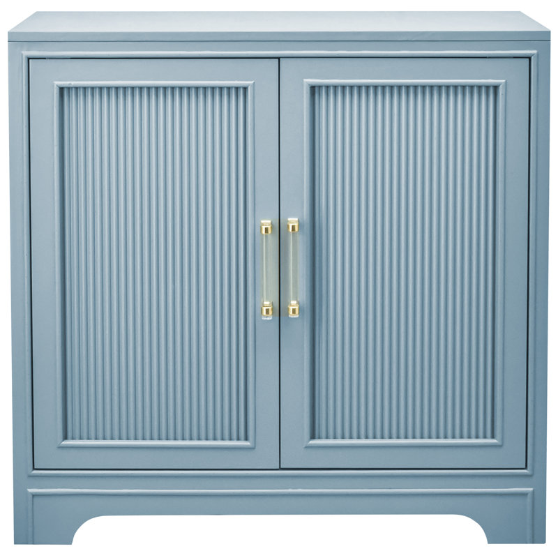 Armoire de rangement 2 portes, gris azur, style nervuré, design rétro moderne