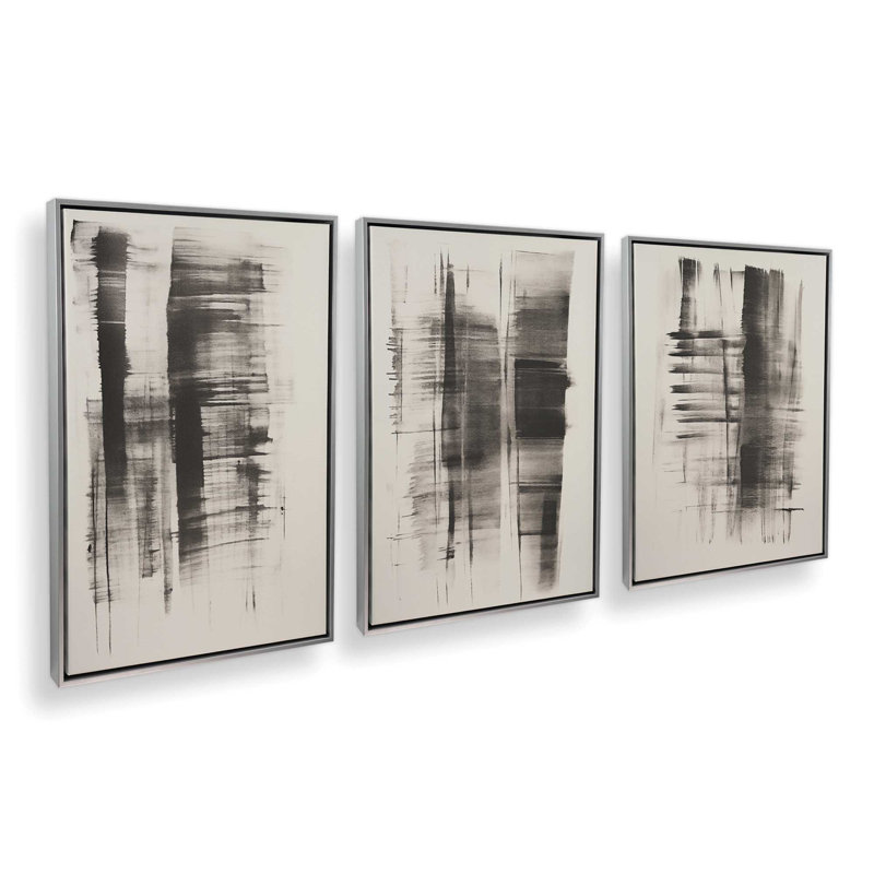 Ensemble de 3 impressions sur toile Hazy Shade Whimsy, H 12,75 po x l 26,25 po x P 1,75 po, Cadre flottant en chrome poli