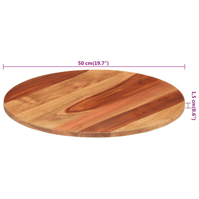  Table Top Brown Solid Sheesham Wood 19.7 In Diameter Durable