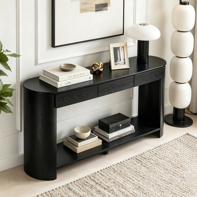 Console moderne 59,8 po avec 3 tiroirs, Black