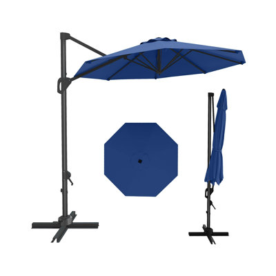 10 FT Round Cantilever Patio Umbrella with Base Included, UV Protective And Water Resistant Canopy, 360 Rotation, Integrated Tilting System,  Navy Blue