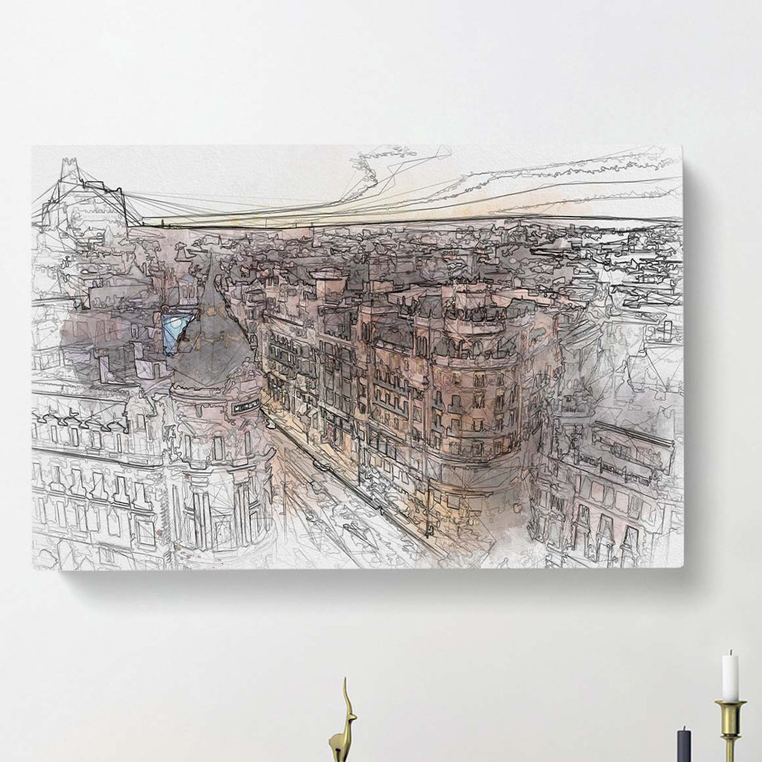 Calle Gran Via in Madrid Spain in Abstract - Wrapped Canvas