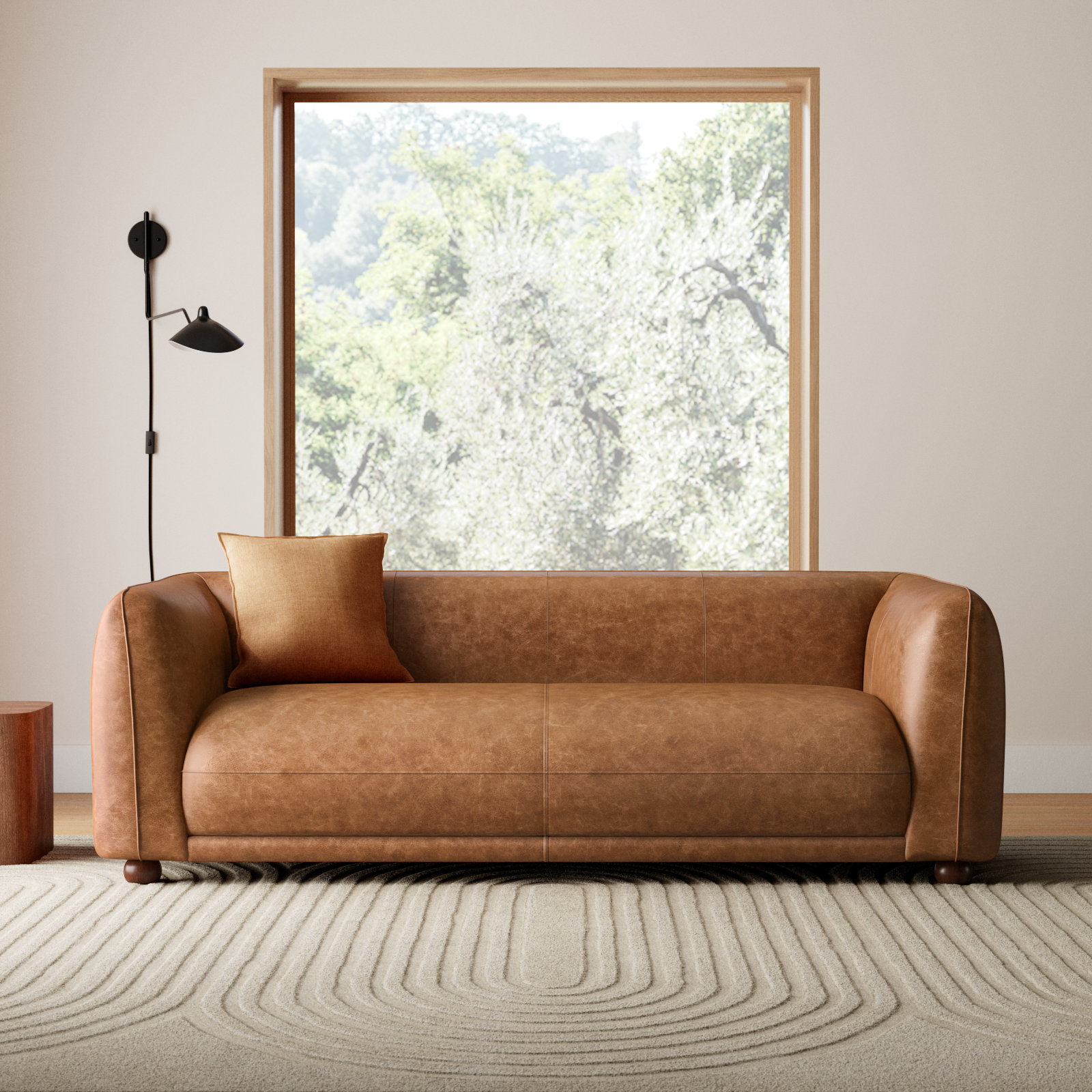 90'' Genuine Leather Sofa, Brown Genuine Leather