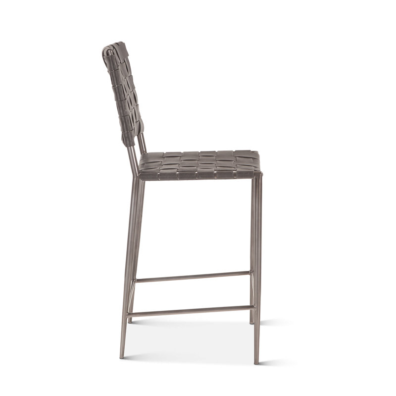 Lund 17" Counter Chair In Tobacco Buffalo Leather With Iron, Black