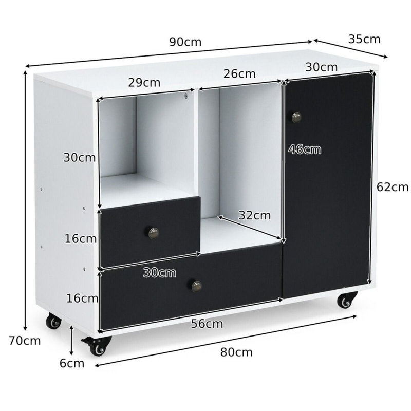 90cm Wide 2 -Drawer Mobile File Cabinet