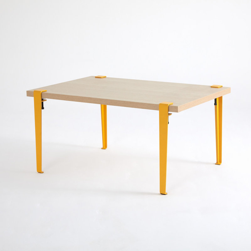 Table basse moderne avec 4 pieds en acier, finition jaune et bois, 35,4 x 17,7 x 23,6 pouces | Panneau de particules enduit 100% mélamine, assemblage facile à plat | Élégant et fonctionnel pour la décoration de salon