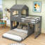 Lit superposé double en bois avec maisonnette en bois-1679415951
