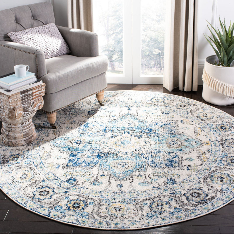 Tapis oriental turquoise / ivoire Christa, Rond 11 pi