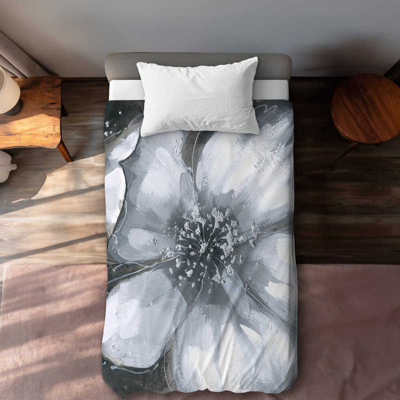 Abstract White Orchid Gray Duvet Cover | Elegant Home Decor