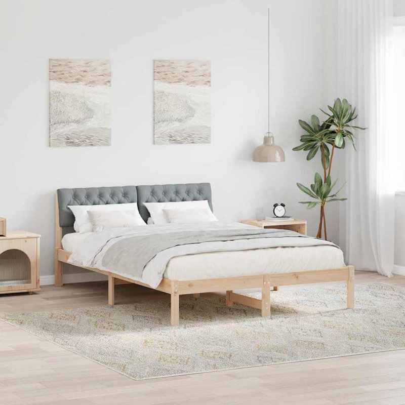 Solid Wood Bed Frame, 150 x 200cm, Brown/Light Grey