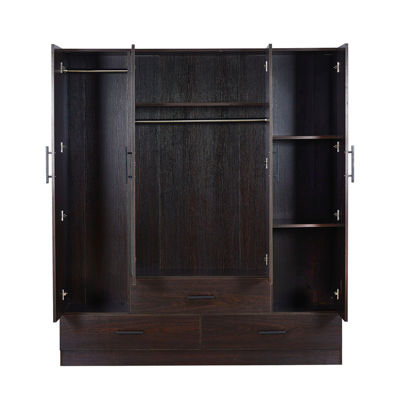 Armoire penderie noire autoportante avec miroir et tiroirs