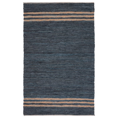 Rider Hand Woven Leather/Cotton/Jute Rug in Beige/Blue
