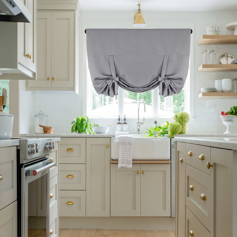 Kitchen Tie Up Curtain Tie Up Rod Pocket Thermal Insulated Blackout Adjustable Window Treatment Shade for Bedroom, 42W x 63L (2 Panels)