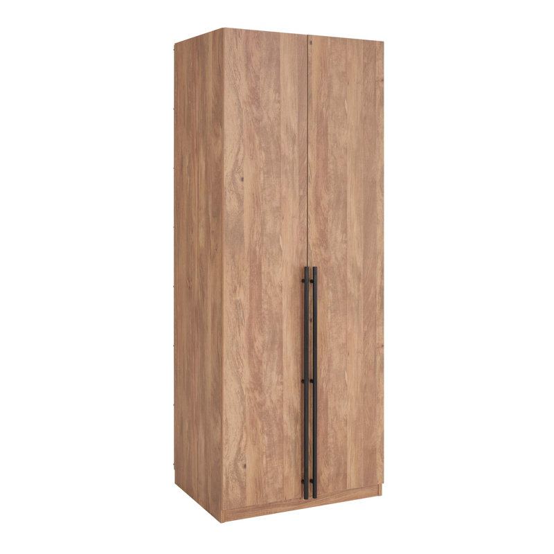 Armoire-penderie autoportante moderne avec 1 barre de suspension, 1 tablette et 2 tiroirs Lee, Dorée