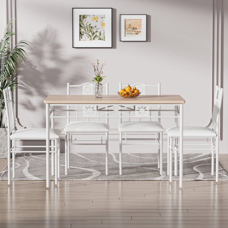 Ensemble de table de salle à manger 5 pièces avec 4 chaises Amneh, Chêne / Blanc