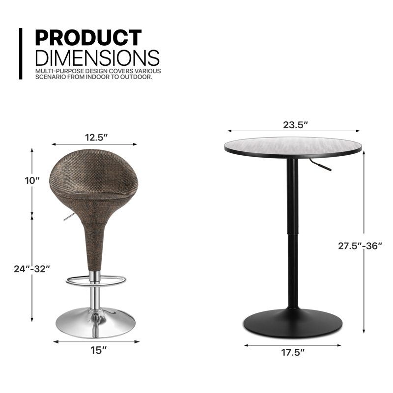 Ensemble de salle à manger 3 pièces, H 36 po x L 23,5 po x l 23,5 po, Argent