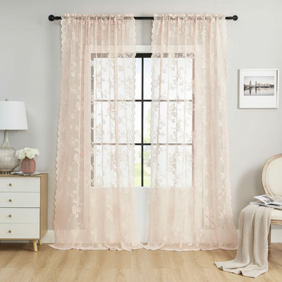 Lace Curtains,2 Panels Set Victorian Floral Sheer Curtains