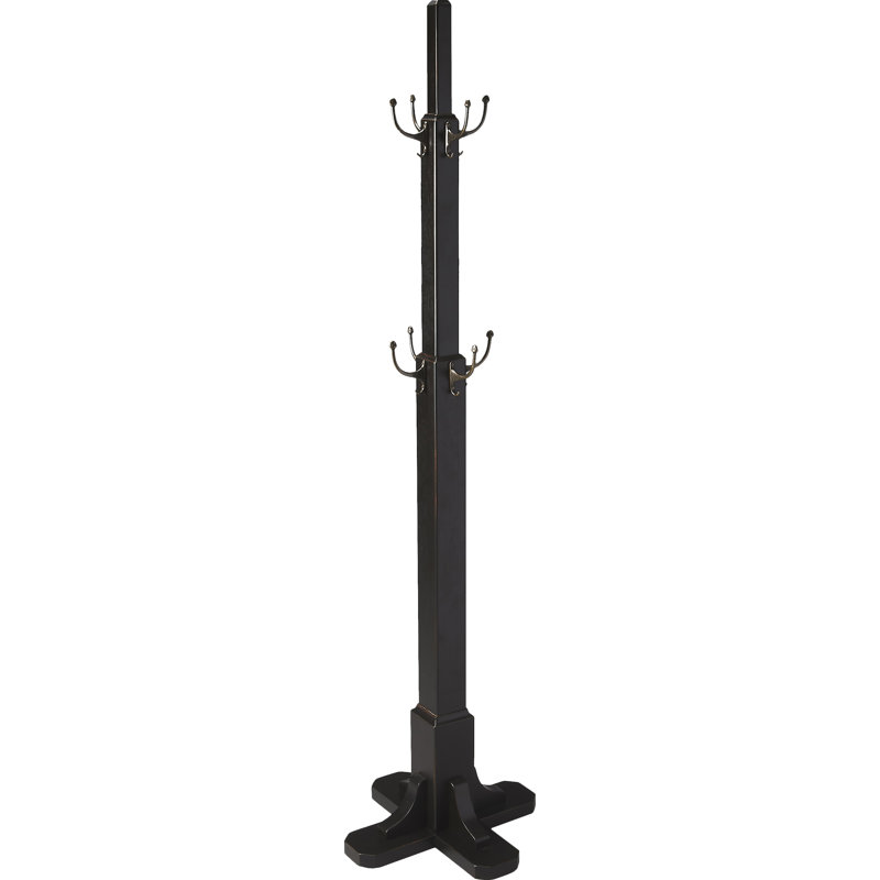 Anaja Solid Wood Freestanding 8 - Hook Coat Rack, Black Licorice