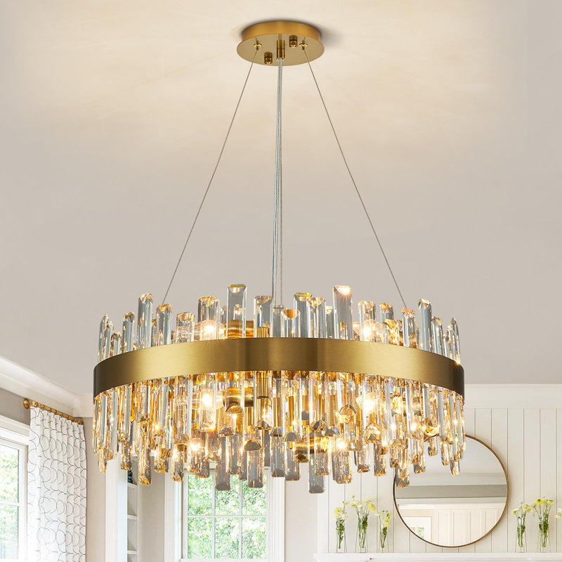 Lustres modernes suspendus en cristal 12 lumières Xzavious, H 10 po x l 24 po x P 24 po, Doré