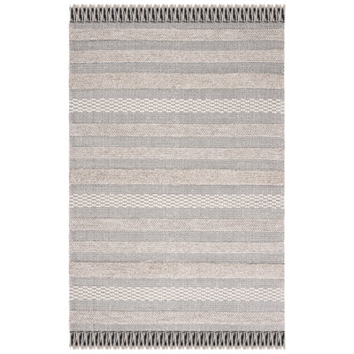 Ailiedh Vermont Flat Weave Wool/Cotton Striped Rug in Ivory/Beige