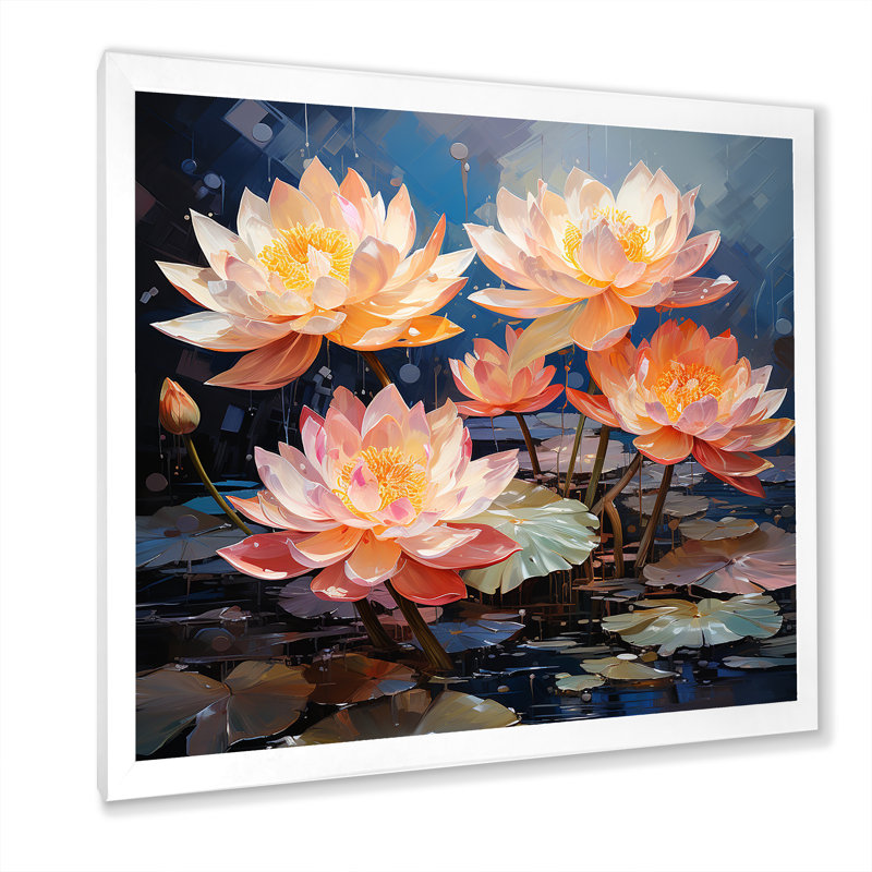 Pétales du lotus sacré sur toile, Cadre simple blanc, H 16 po x l 16 po x P 1 po