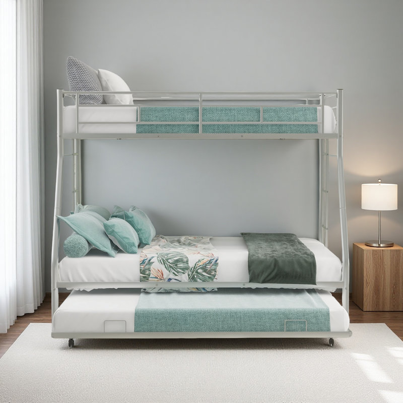 Comptche Kids Bunk Bed with Trundle, Twin over Full, Silver