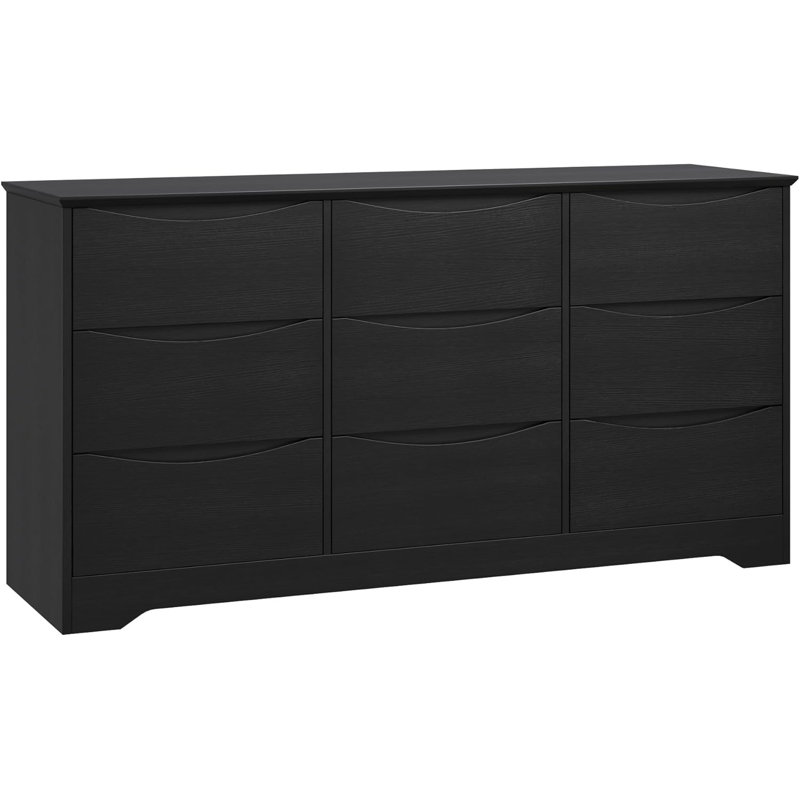 Commode haute 9 tiroirs en bois, commode de rangement moderne avec plateau large, noir, Noir