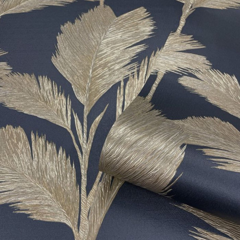 Abbaigh 10m x 53cm Matte Wallpaper Roll, Navy/Gold