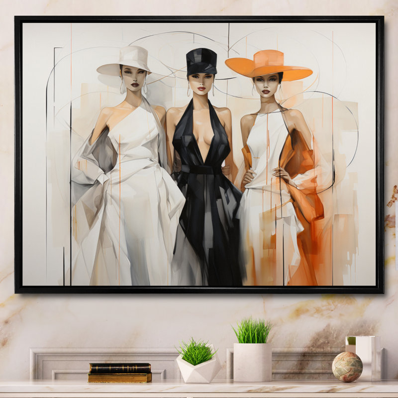 Silhouette géométrique Fashion I - impression, H 16 po x l 32 po x P 1 po, Cadre flottant noir