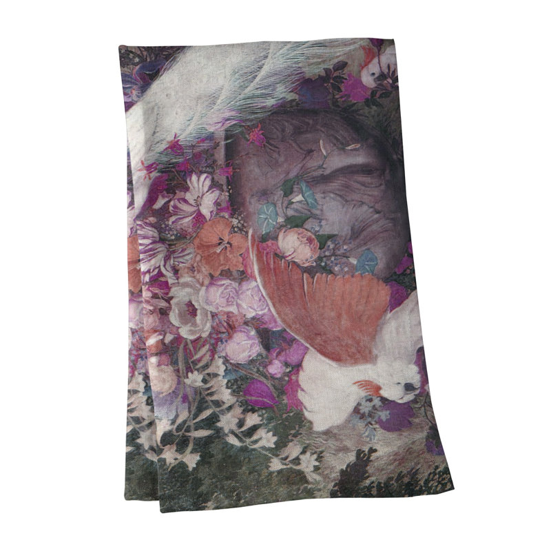Serviette de thé peacock avec fleurs, Rose, Polyester sergé