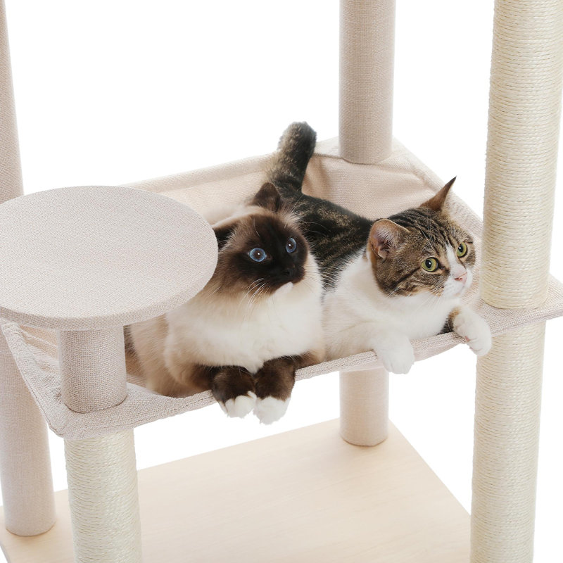 Tour pour arbres à chat à plusieurs niveaux avec poteaux à griffes recouverts de sisal, appartement confortable, hamac surdimensionné et aires de repos moelleuses