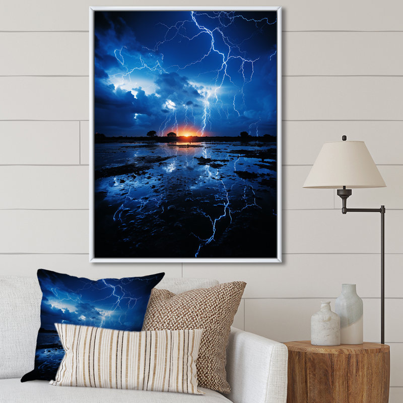 Bakersfield " Ethereal Lightning I ", White Floater Framed, 40" H x 30" W x 1.5" D