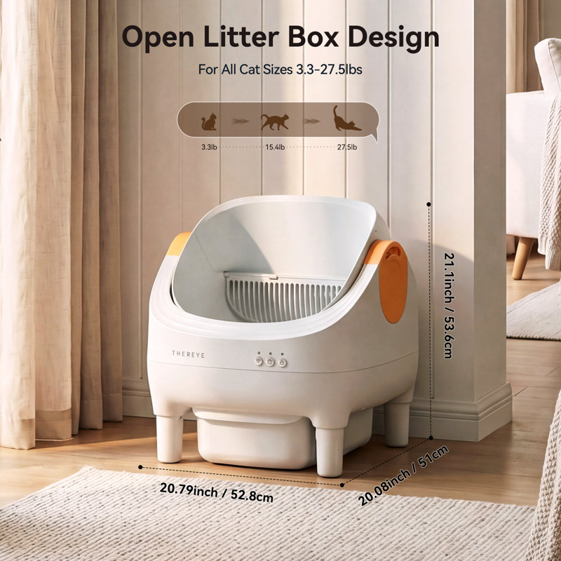 Automatic Litter Box, Open Top Self Cleaning Litter Box With App Control For Multiple Cats, Safety Sensors Protection, Odor Control