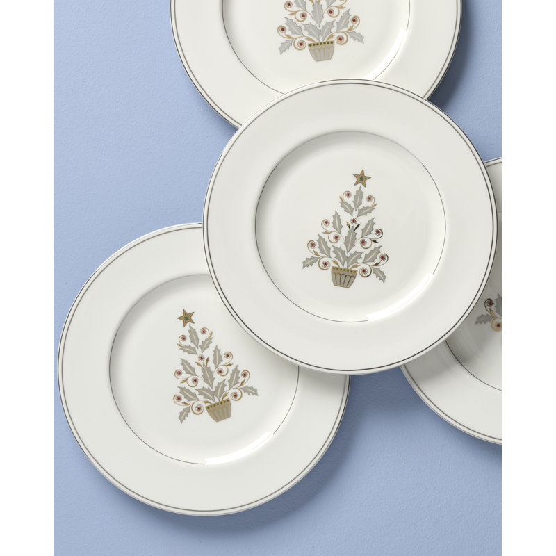 Federal Platinum Tree Accent Plates, Set of 4, White/Silver