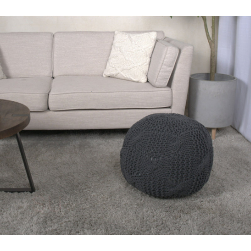 Pouf rond en coton Bordeaux, Gris foncé