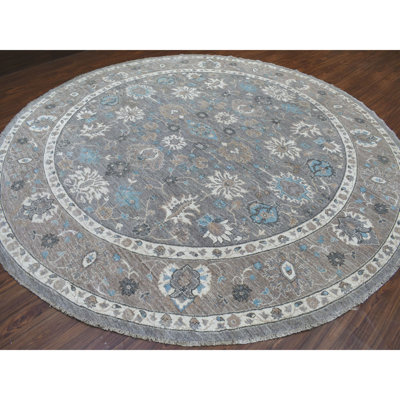 Tapis oriental rond en laine nouée à la main 12 pi x 12 pi Peshawar