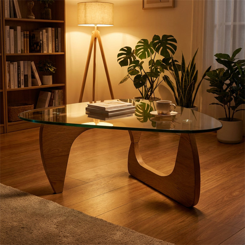 Table basse 31,5 "en verre trempé, Brun + verre transparent
