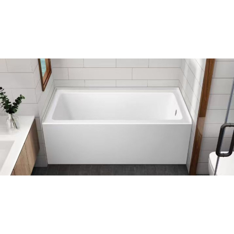 Baignoire alcôve en acrylique à 3 parois 60 po x 30 po, baignoire rectangulaire avec drain et trop-plein, fond uni antidérapant, blanc