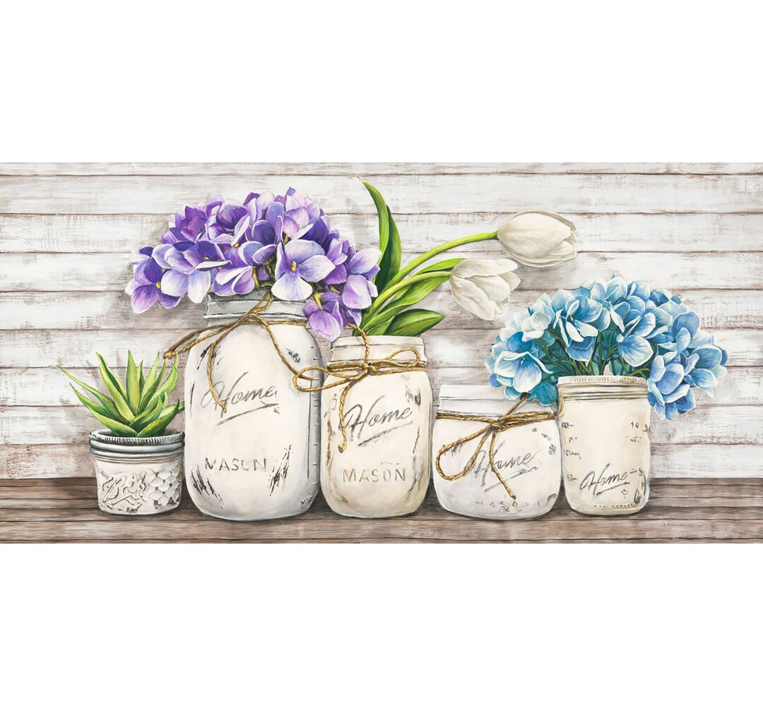 Leinwandbild Flowers in Mason Jars von Jenny Thomlinson