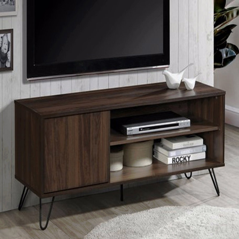 Meuble télé moderne en bois de 119 cm (47 po) avec 2 tablettes et un placard, noyer foncé, pour téléviseurs jusqu'à 50-55 pouces.