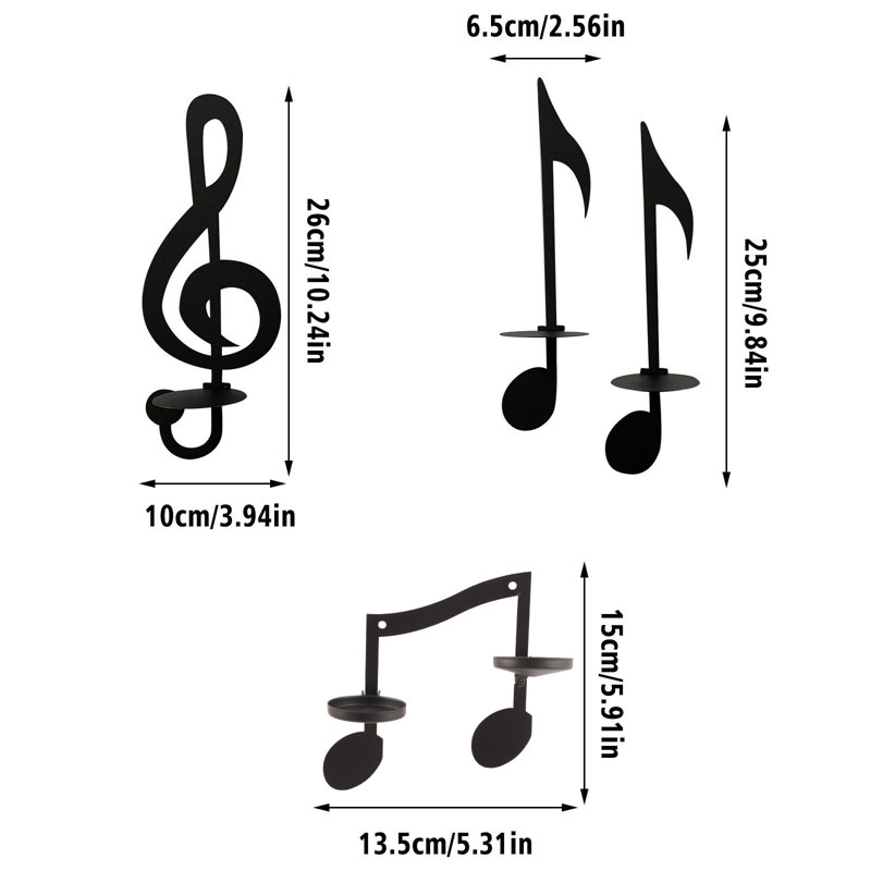 Applique murale en forme de note de musique, porte-bougie noir, support moderne avec symbole musical pour salon, type 3