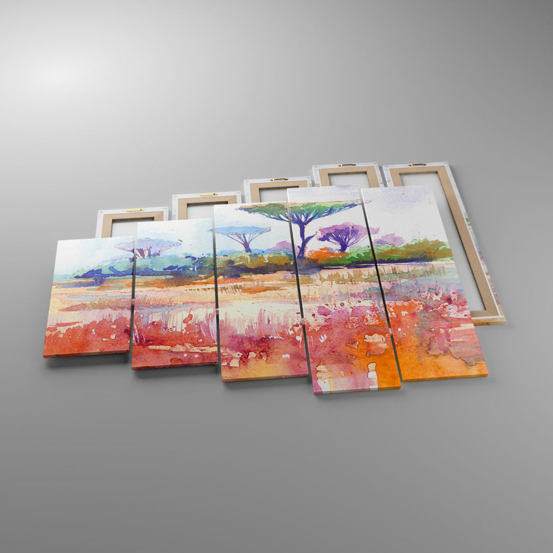 5-tlg. Leinwandbilder-Set Watercolour Savanna Trees